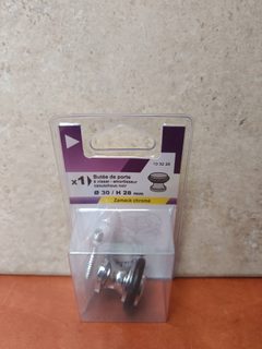 Butée de porte à visser Ø30 x H28 mm, Zamak chromé, amortisseur caoutchouc noir