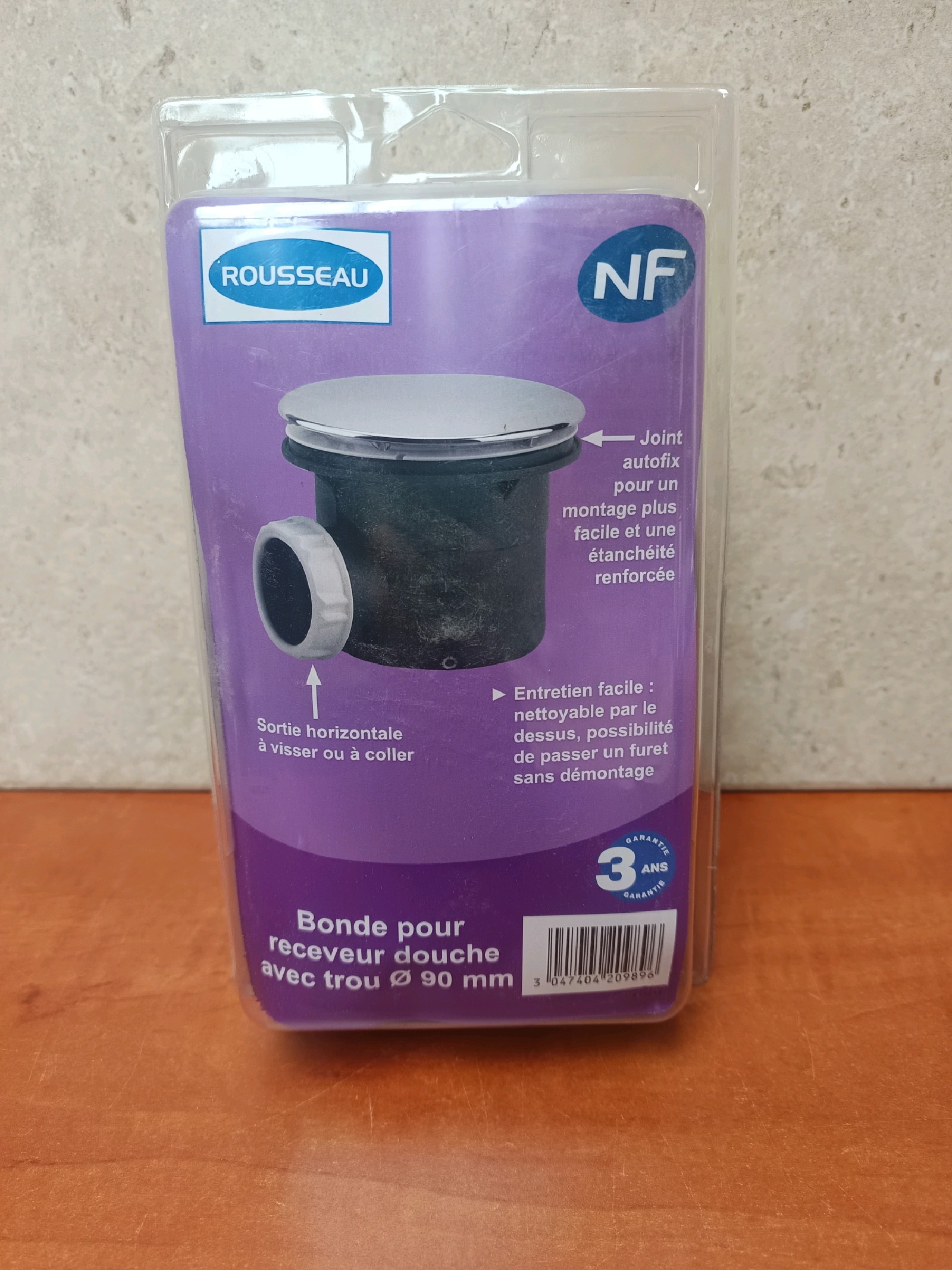 Rousseau Bonde pour receveur de douche Ø 90 mm (sortie horizontale) - NF