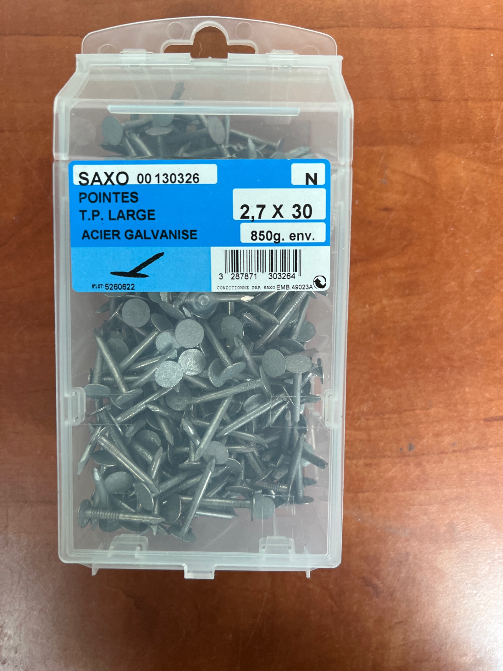 SAXO Pointes T.P. Large acier galvanisé 2,7 x 30 (env. 850 g)