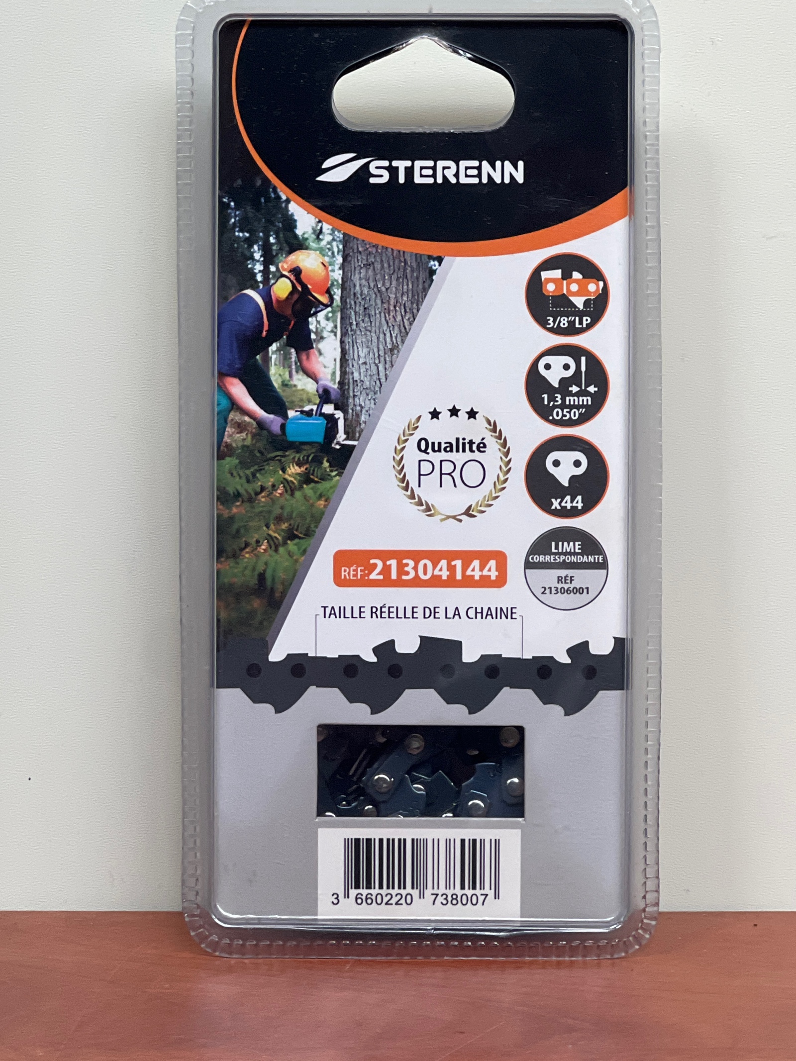 Sterenn Chaîne de tronçonneuse 3/8'' LP, 1,3 mm (.050), 44 maillons, pour guide 16'' (40 cm) - Réf 21304144