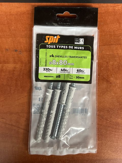 Spit lot de 4 chevilles à expansion nylon 8 x 80 mm