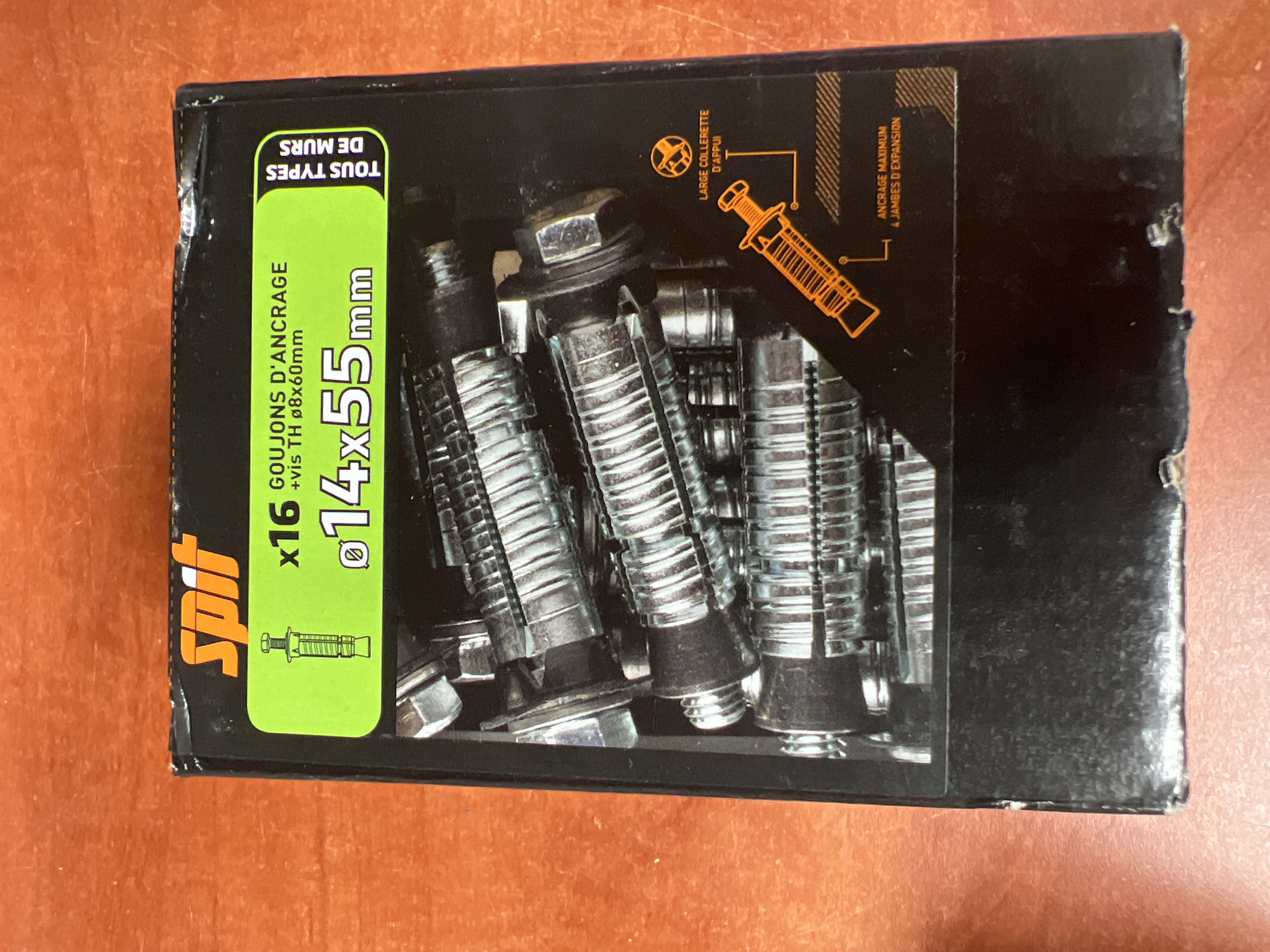 Spot lot de 16 goujons d'ancrage Ø14 x 55 mm avec vis TH Ø8 x 60 mm