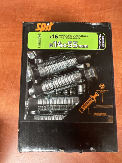 Spot lot de 16 goujons d'ancrage Ø14 x 55 mm avec vis TH Ø8 x 60 mm