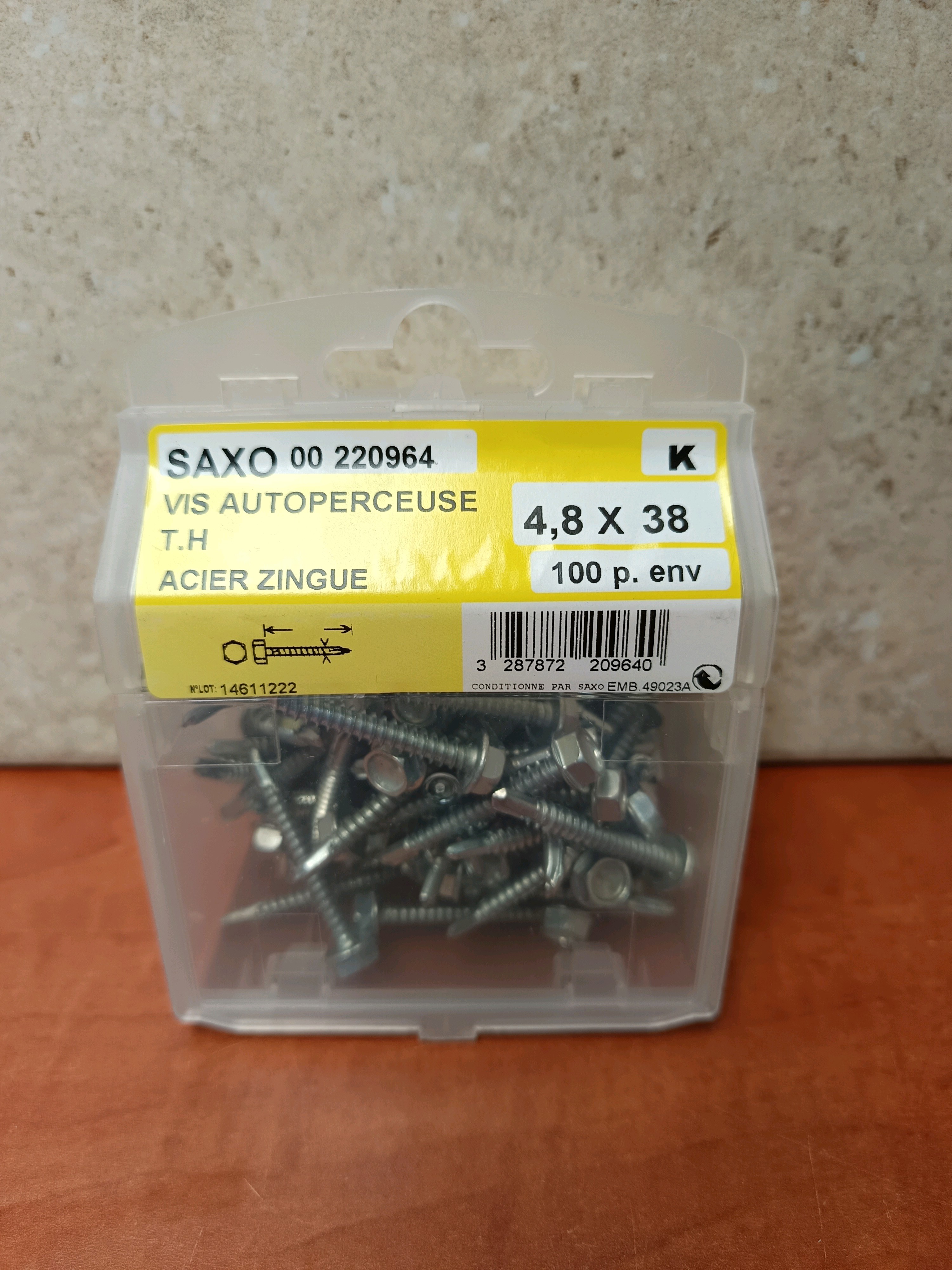 SAXO 00 220964 – Vis autoperceuse T.H acier zingué 4,8 x 38 (boîte env. 100 pièces)