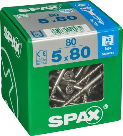 SPAX Vis Inox A2 5 x 80 mm – boîte de 80