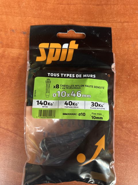SPIT lot de 8 chevilles nylon haute densité Ø10 x 46 mm