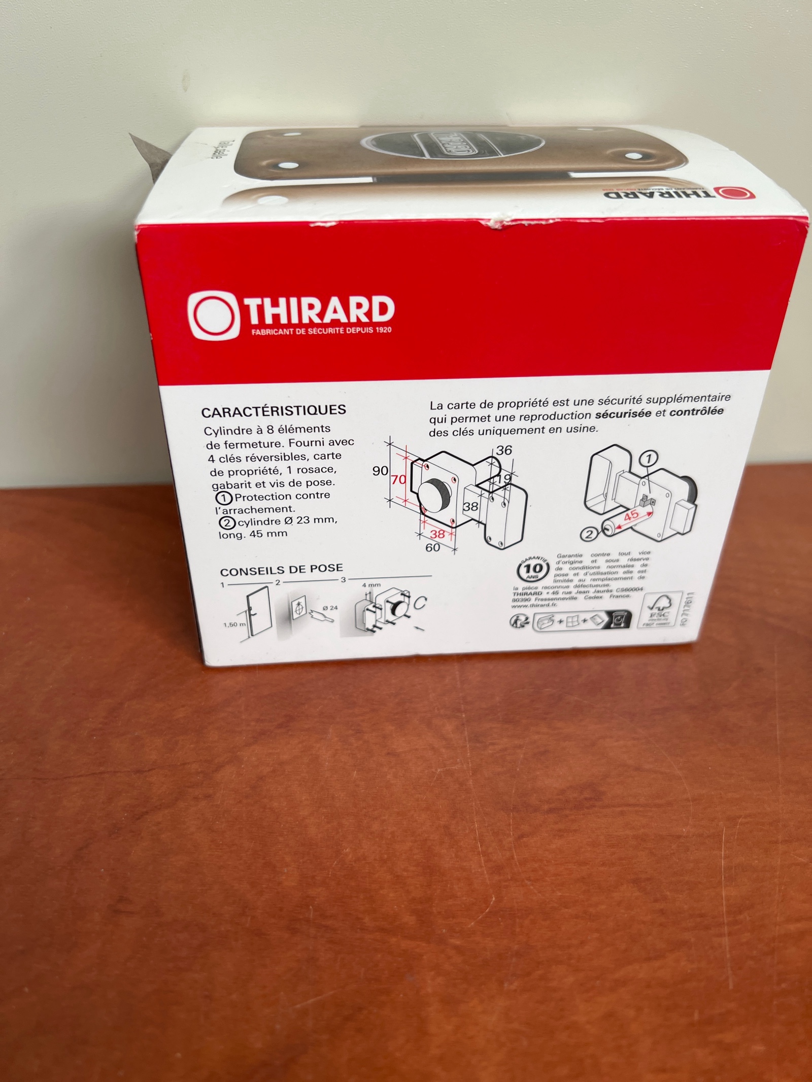 Thirard Transit 2 RESIST – verrou de sûreté, cylindre 45 mm, 4 clés + carte de propriété — photo 2