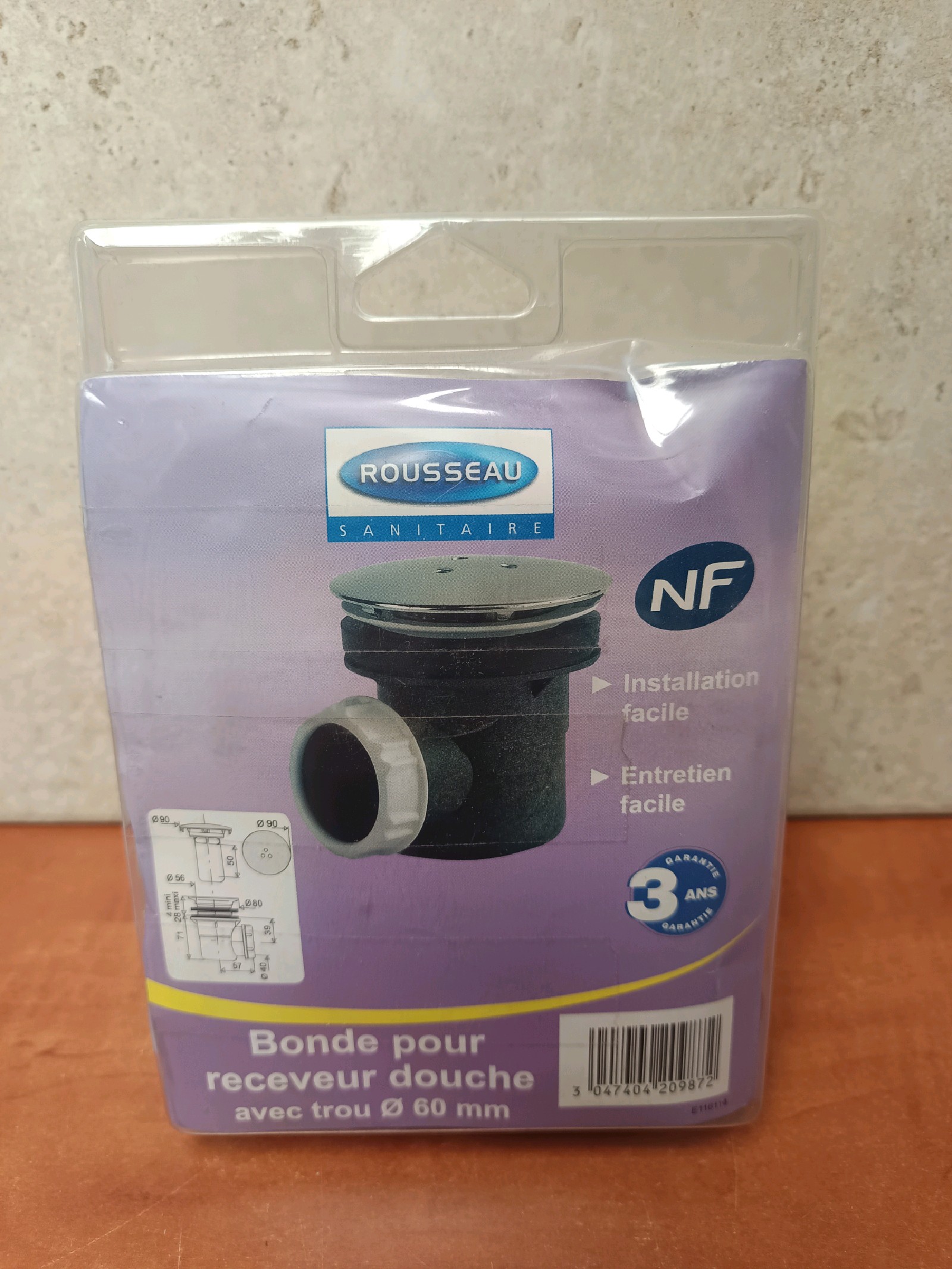 Rousseau Bonde pour receveur de douche Ø 60 mm, sortie horizontale