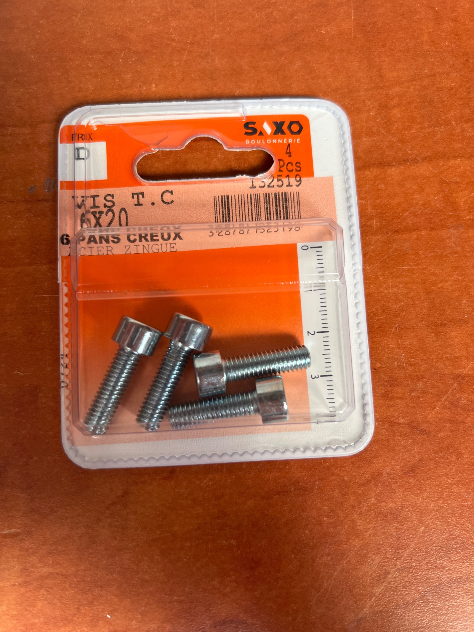 Saxo vis T.C 6 pans creux acier zingué (4 pièces)