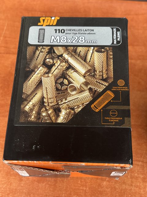 SPIT 110 chevilles laiton M8 x 28 mm pour tige filetée Ø8